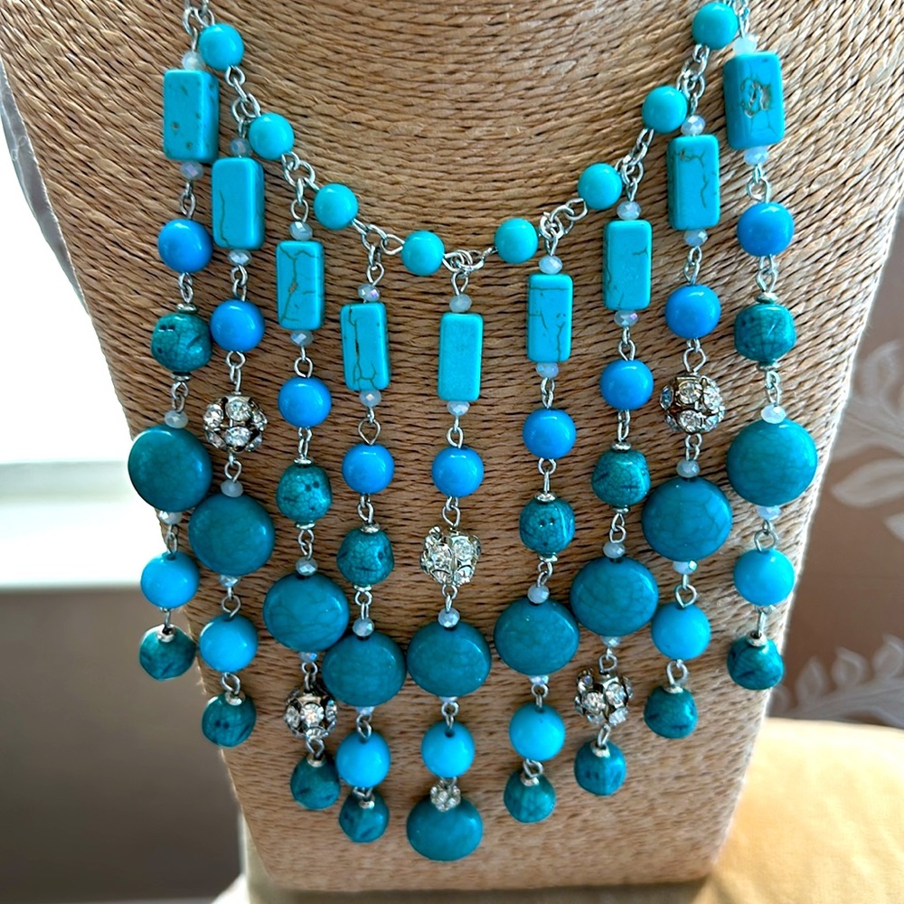 Chicos turquoise colored statement necklace adjustable very beautiful piece - Picture 5 of 16